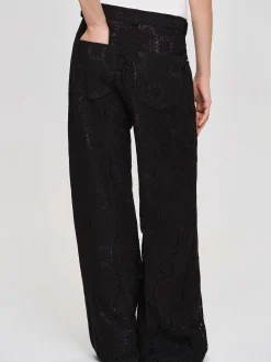 Bottoms-Source Unknown Sevilla Crochet Wide Trousers, Black