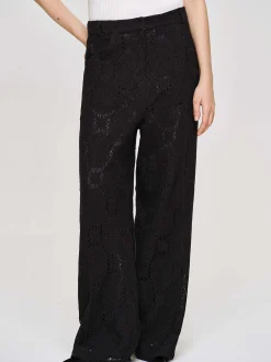 Bottoms-Source Unknown Sevilla Crochet Wide Trousers, Black