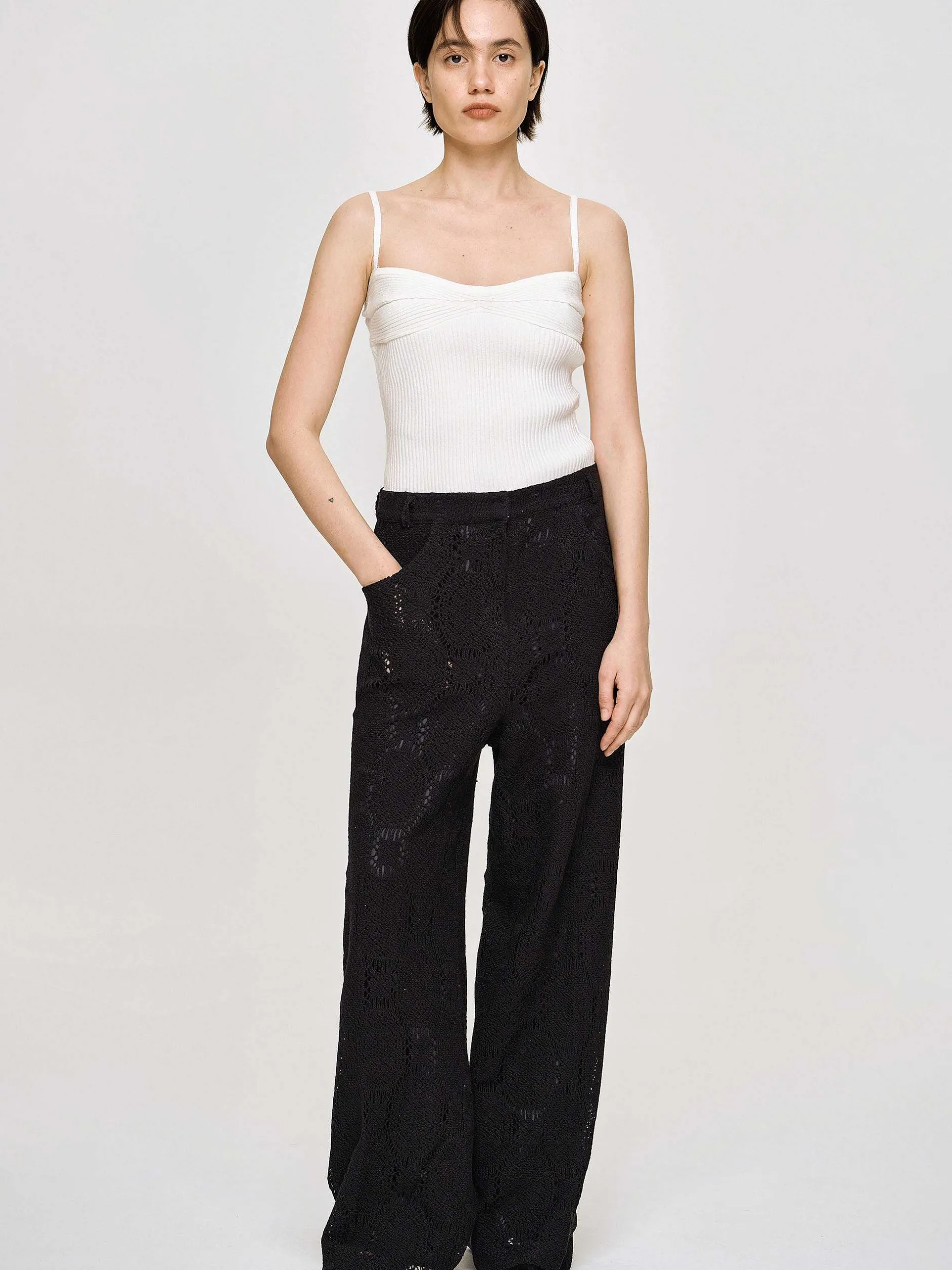 Clothing-Source Unknown Sevilla Crochet Wide Trousers, Black