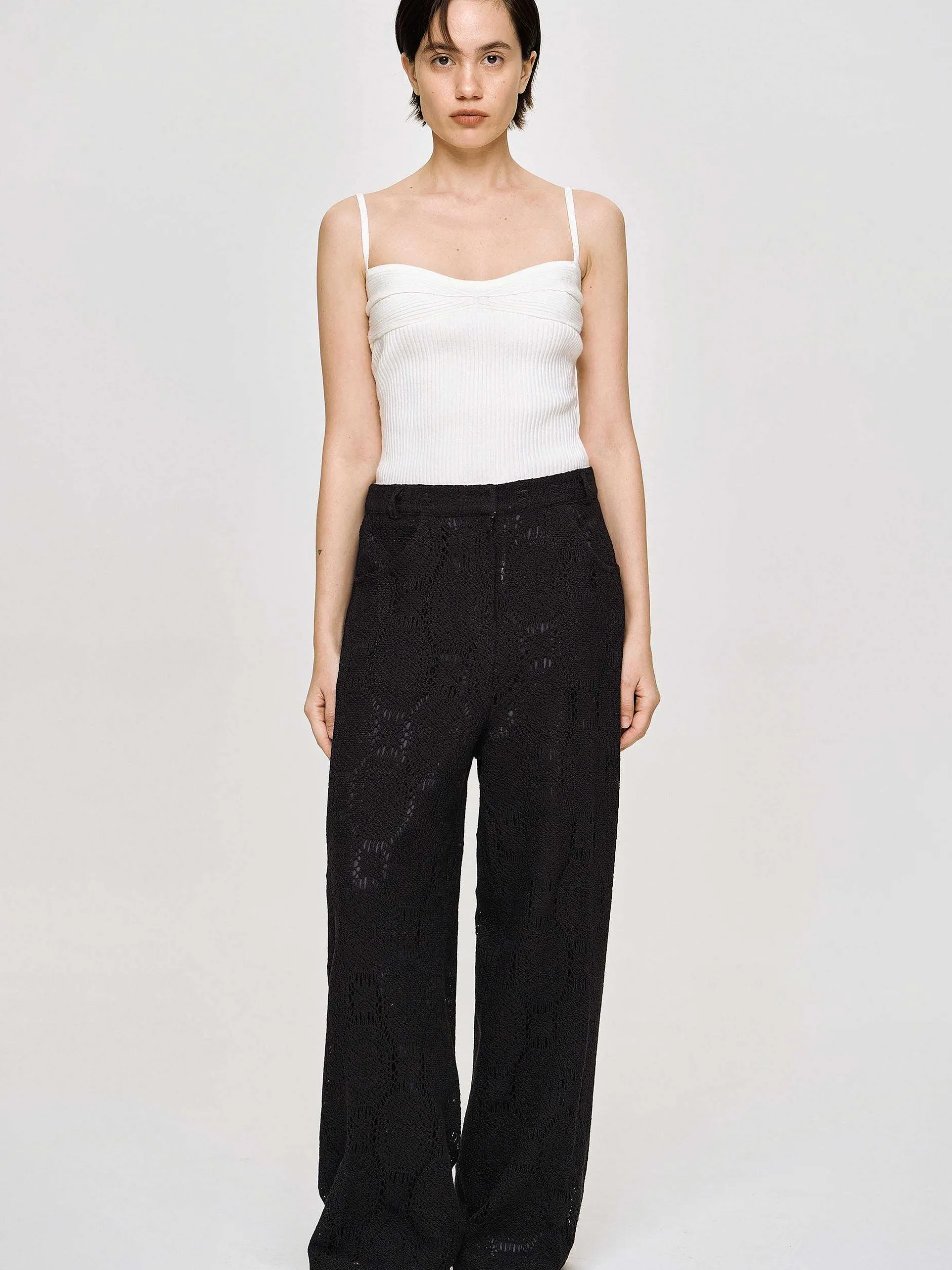 Clothing-Source Unknown Sevilla Crochet Wide Trousers, Black