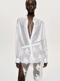 Accessories-Source Unknown Sheer Button-Down Shirt, White