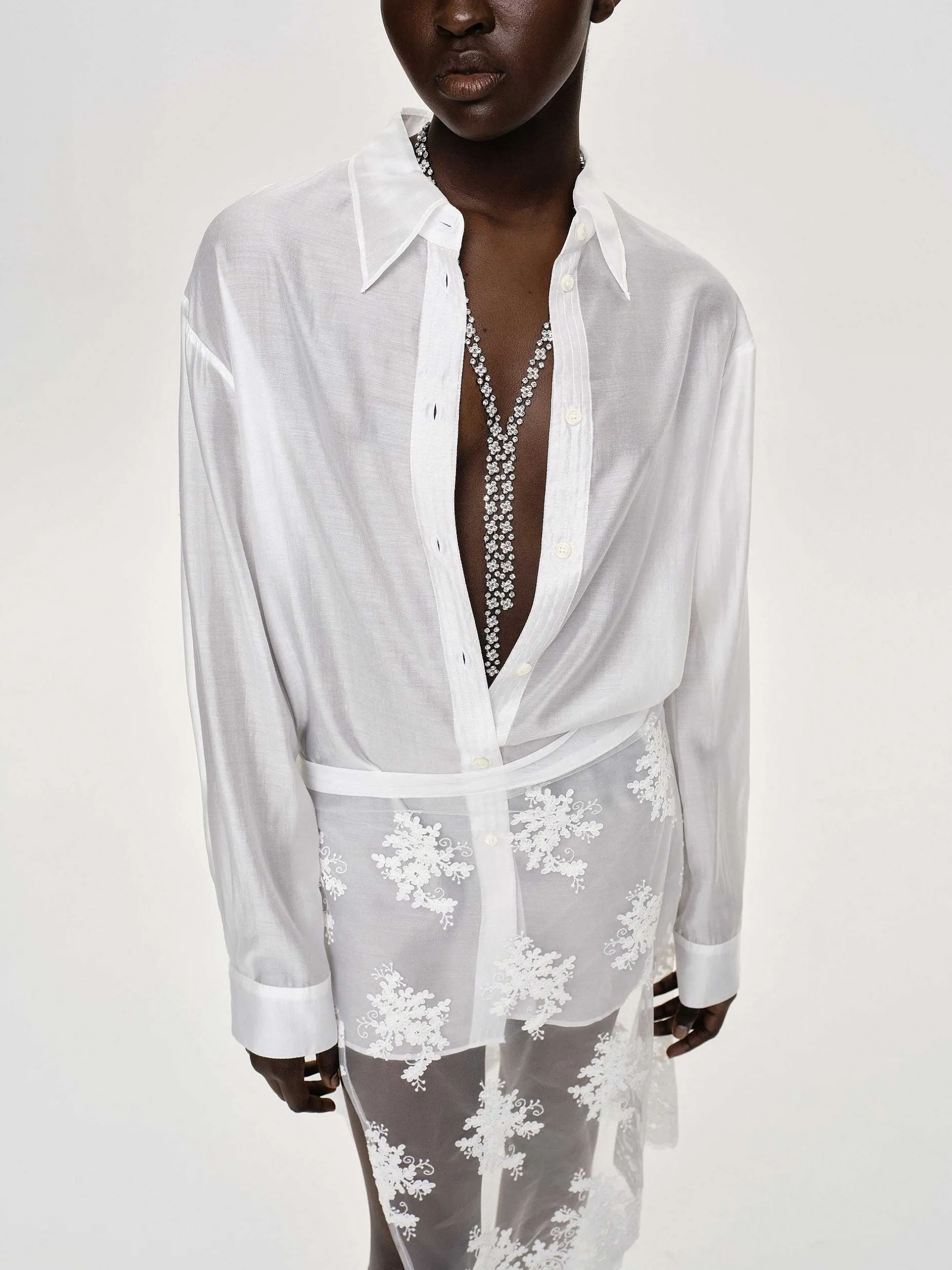 Accessories-Source Unknown Sheer Button-Down Shirt, White