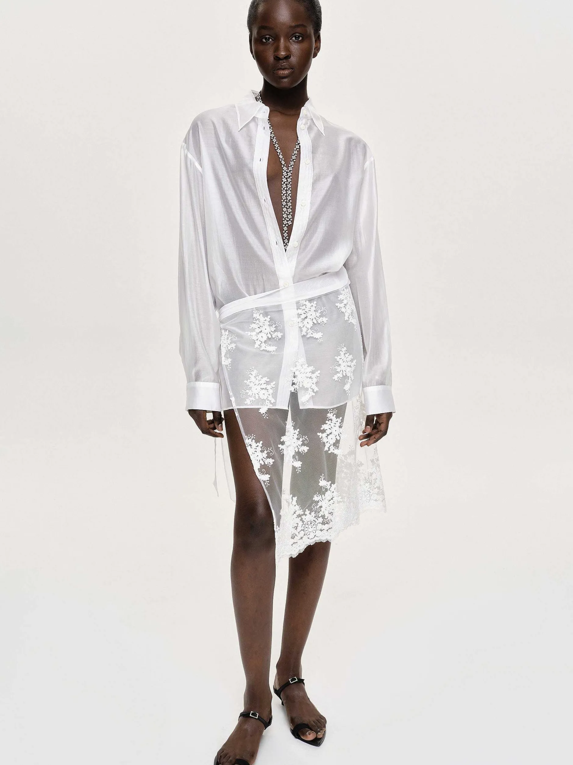 Accessories-Source Unknown Sheer Button-Down Shirt, White