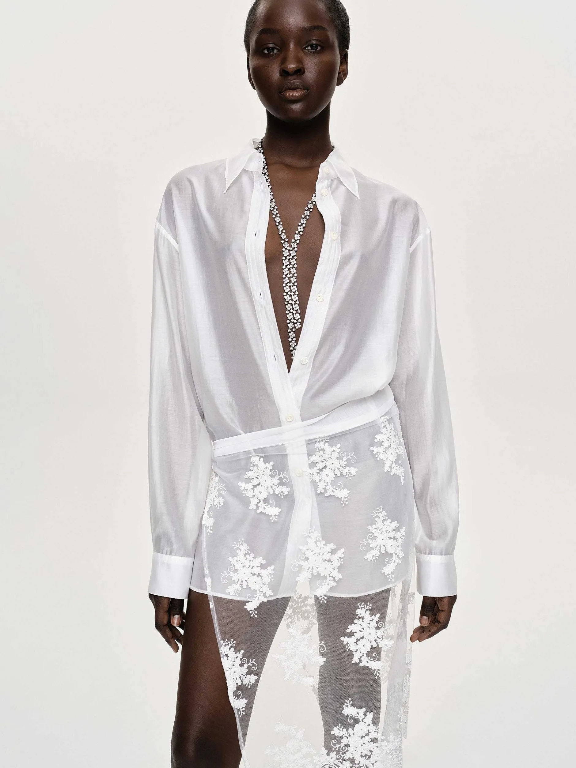 Accessories-Source Unknown Sheer Button-Down Shirt, White