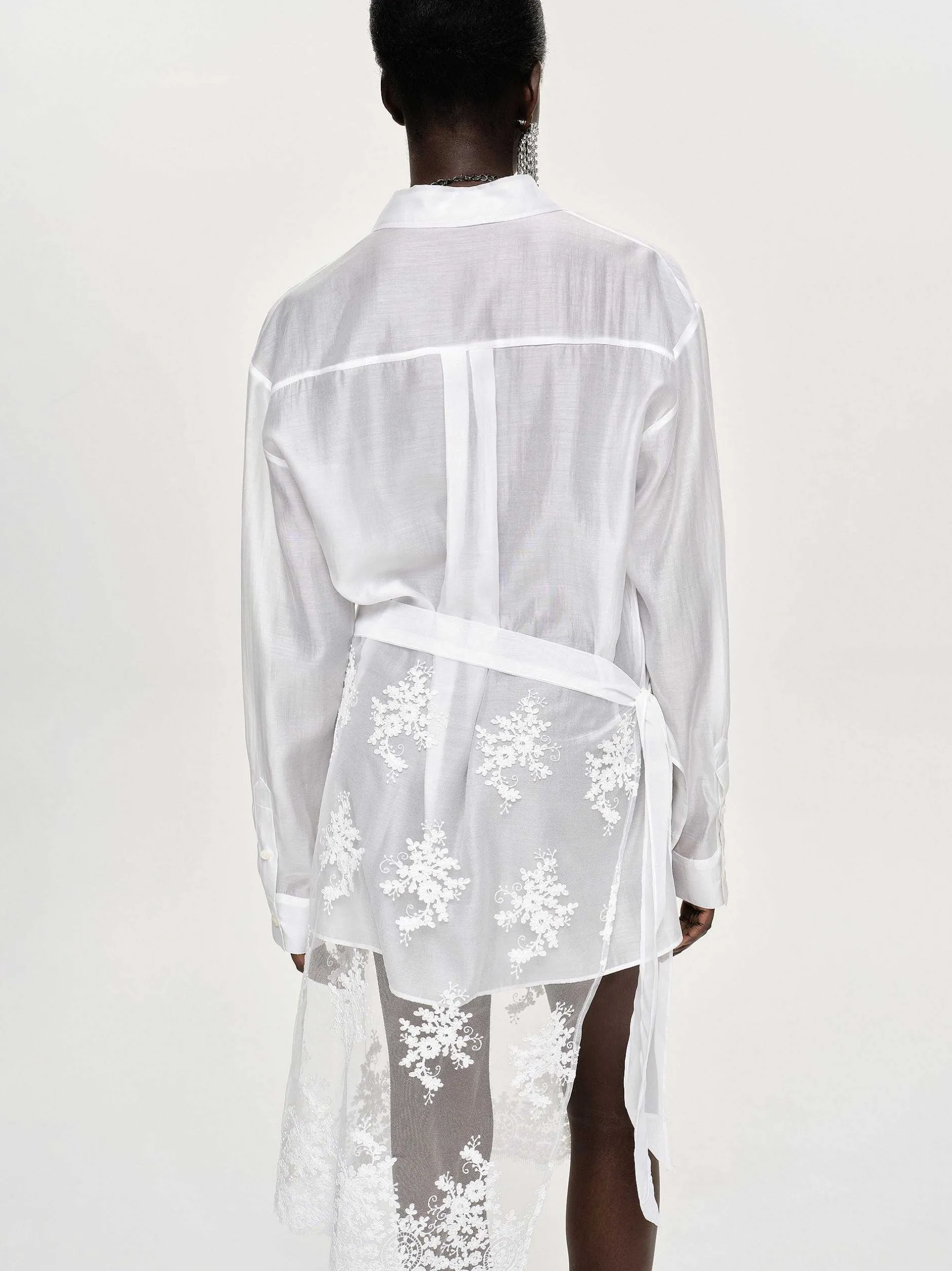 Accessories-Source Unknown Sheer Button-Down Shirt, White