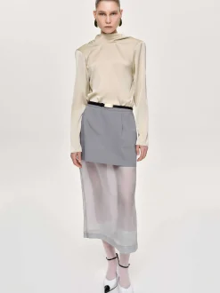 Bottoms-Source Unknown Sheer Midi Skirt, Taupe Gray