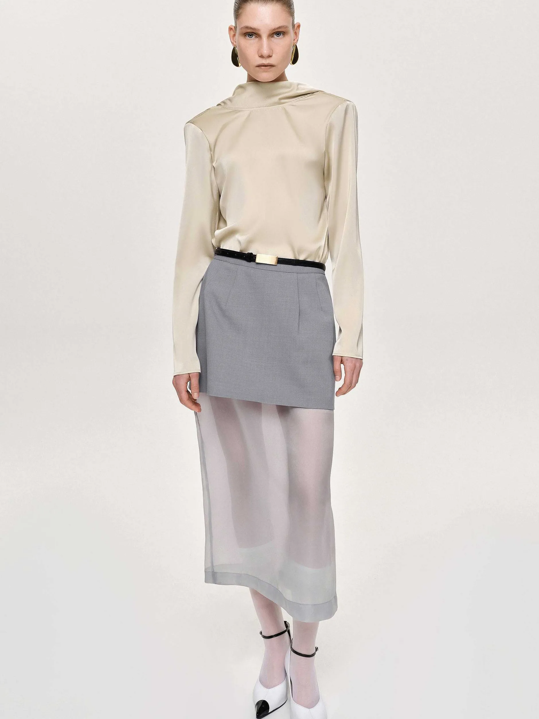 Bottoms-Source Unknown Sheer Midi Skirt, Taupe Gray