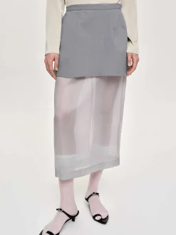 Bottoms-Source Unknown Sheer Midi Skirt, Taupe Gray