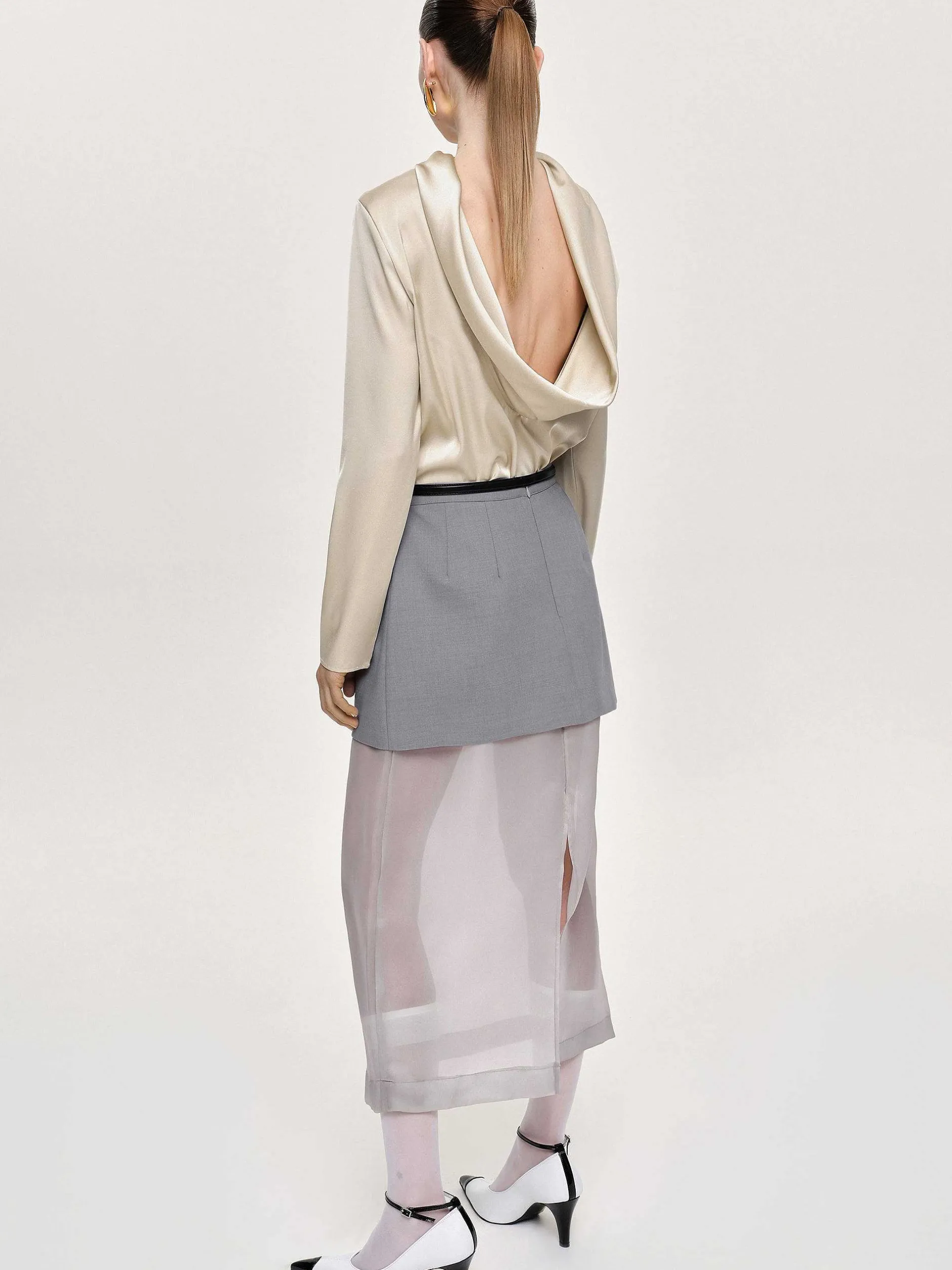 Bottoms-Source Unknown Sheer Midi Skirt, Taupe Gray