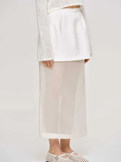 Clothing-Source Unknown Sheer Midi Skirt, White