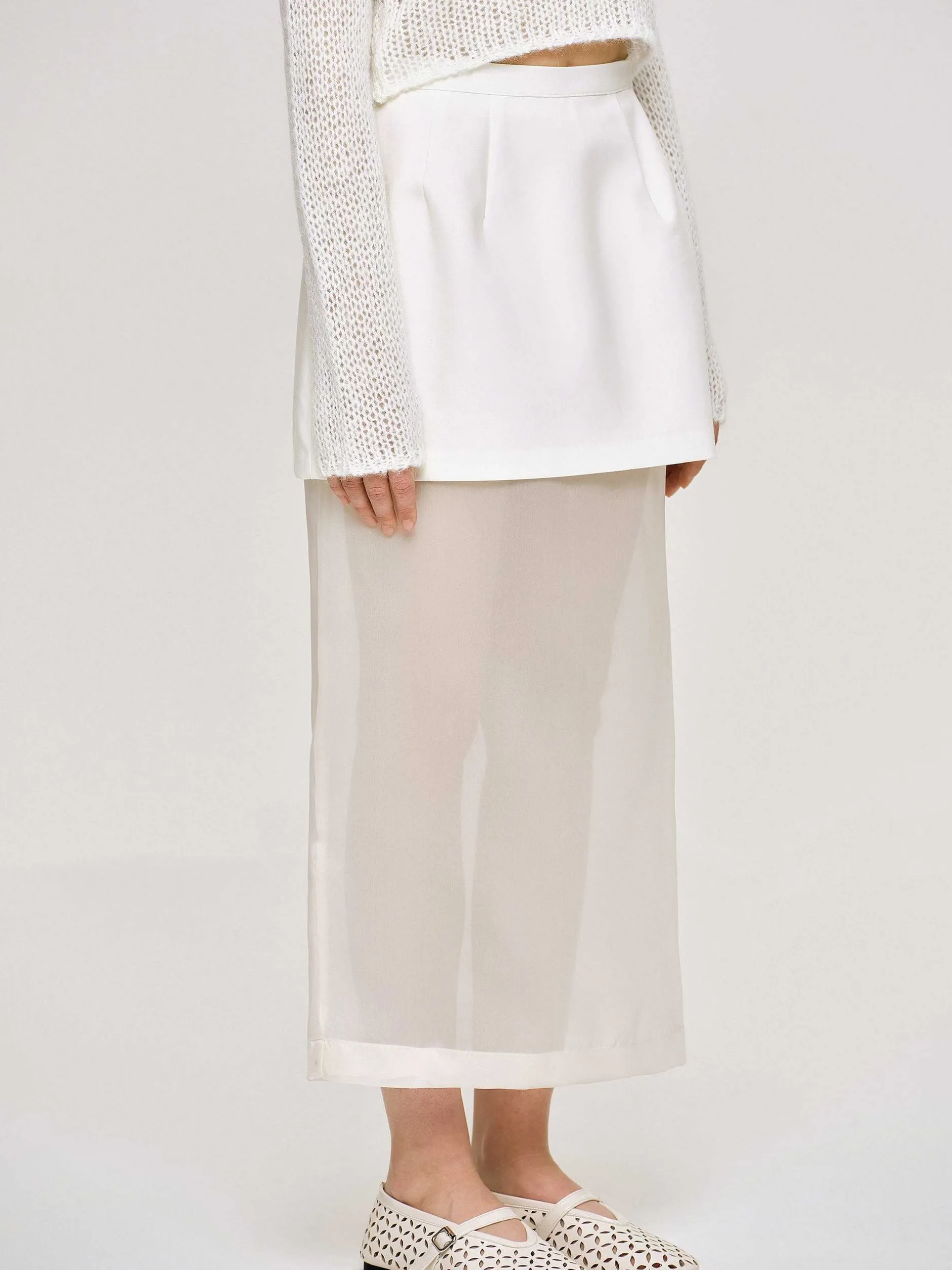 Clothing-Source Unknown Sheer Midi Skirt, White