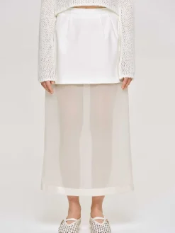 Clothing-Source Unknown Sheer Midi Skirt, White