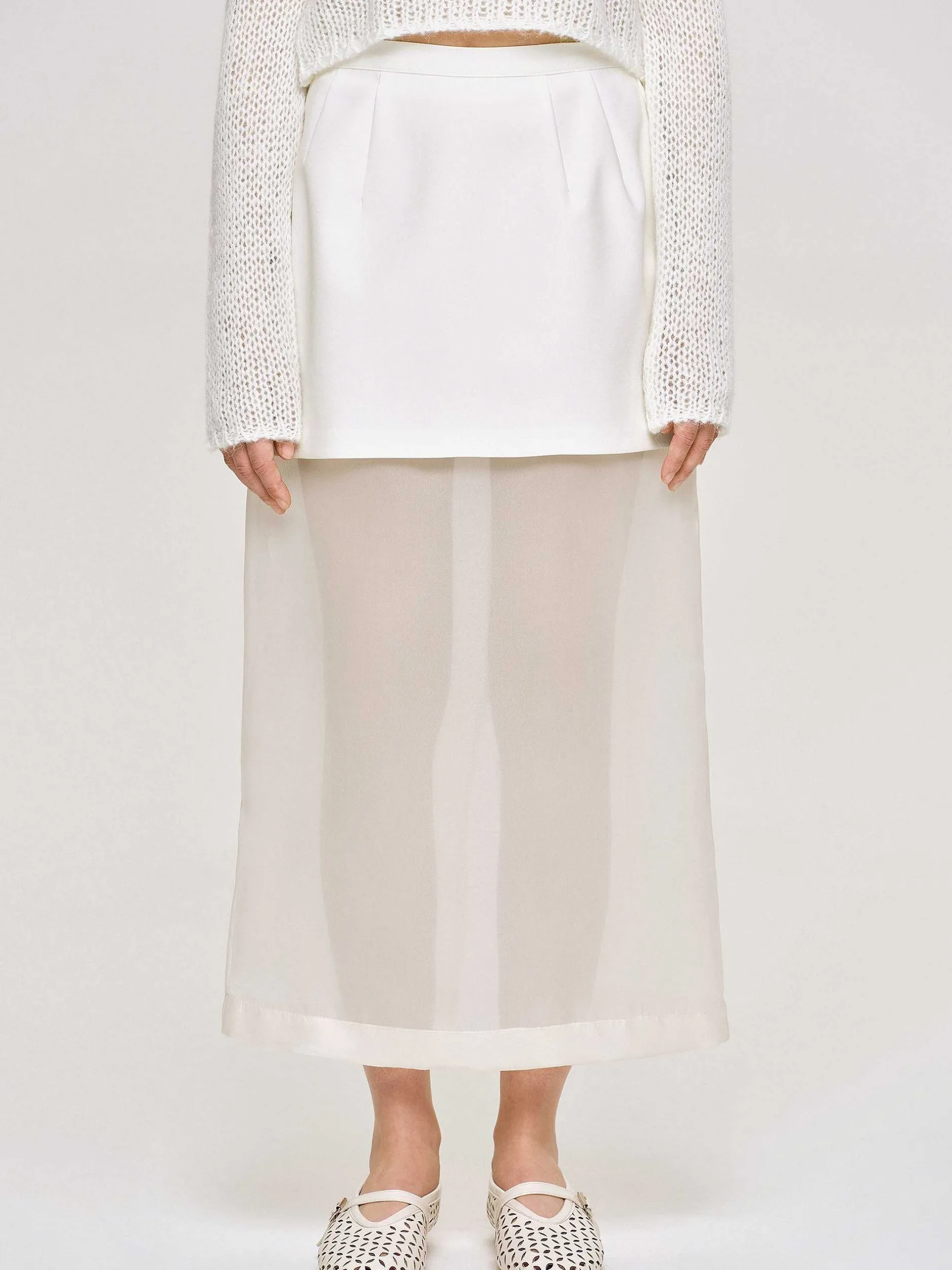 Clothing-Source Unknown Sheer Midi Skirt, White
