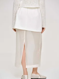 Bottoms-Source Unknown Sheer Midi Skirt, White