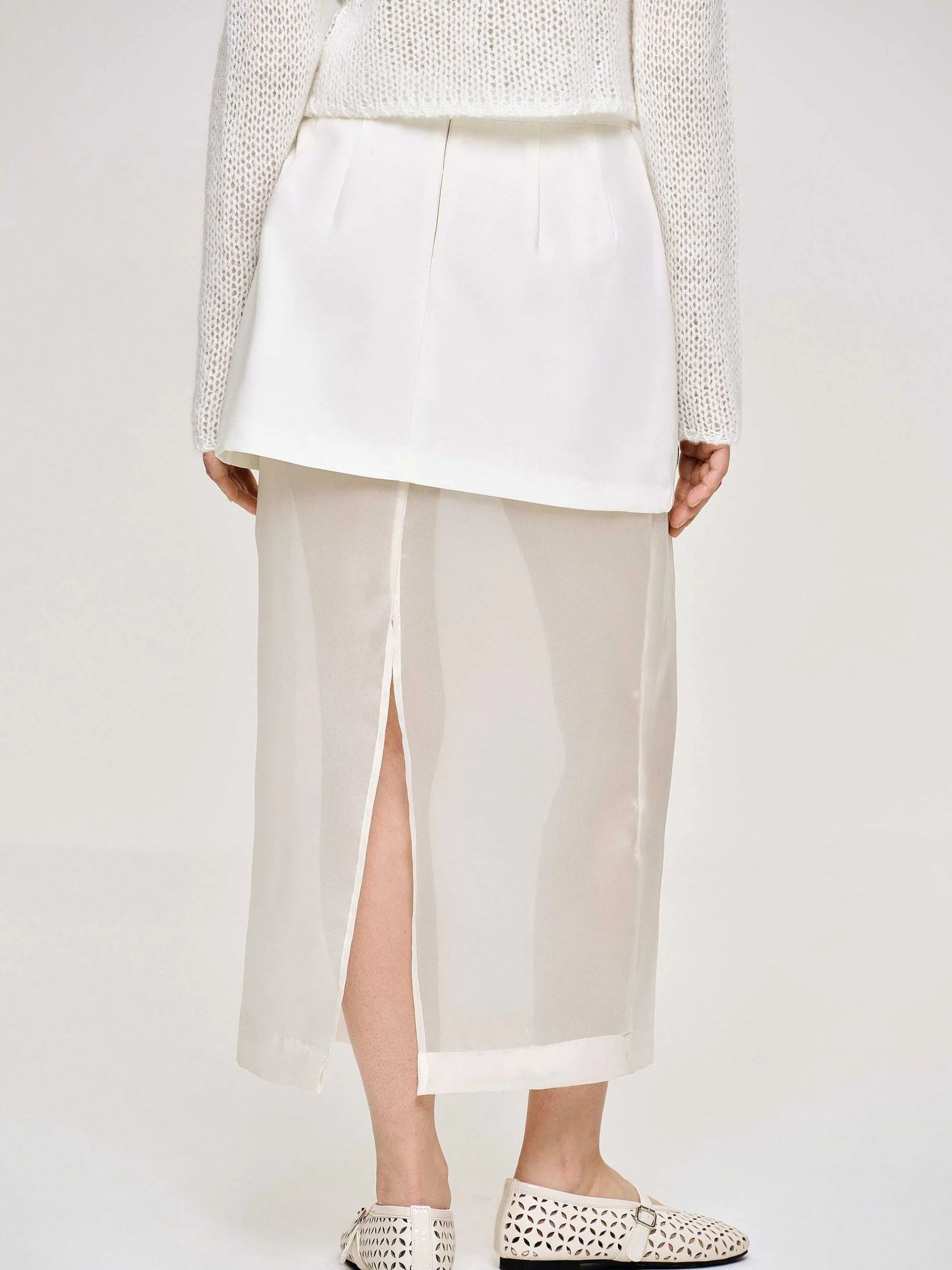 Bottoms-Source Unknown Sheer Midi Skirt, White