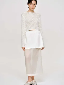 Bottoms-Source Unknown Sheer Midi Skirt, White