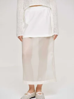Bottoms-Source Unknown Sheer Midi Skirt, White