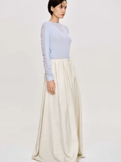 Knitwear-Source Unknown Sheer Sleeve Knit, Sky Blue