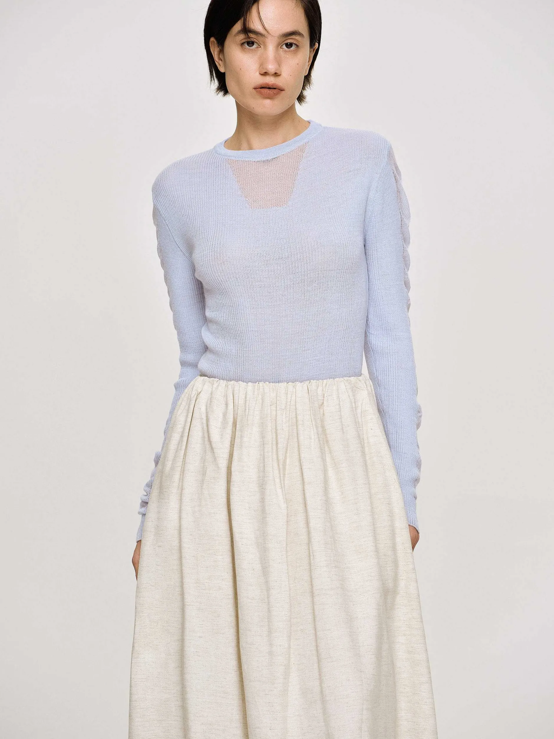 Clothing-Source Unknown Sheer Sleeve Knit, Sky Blue