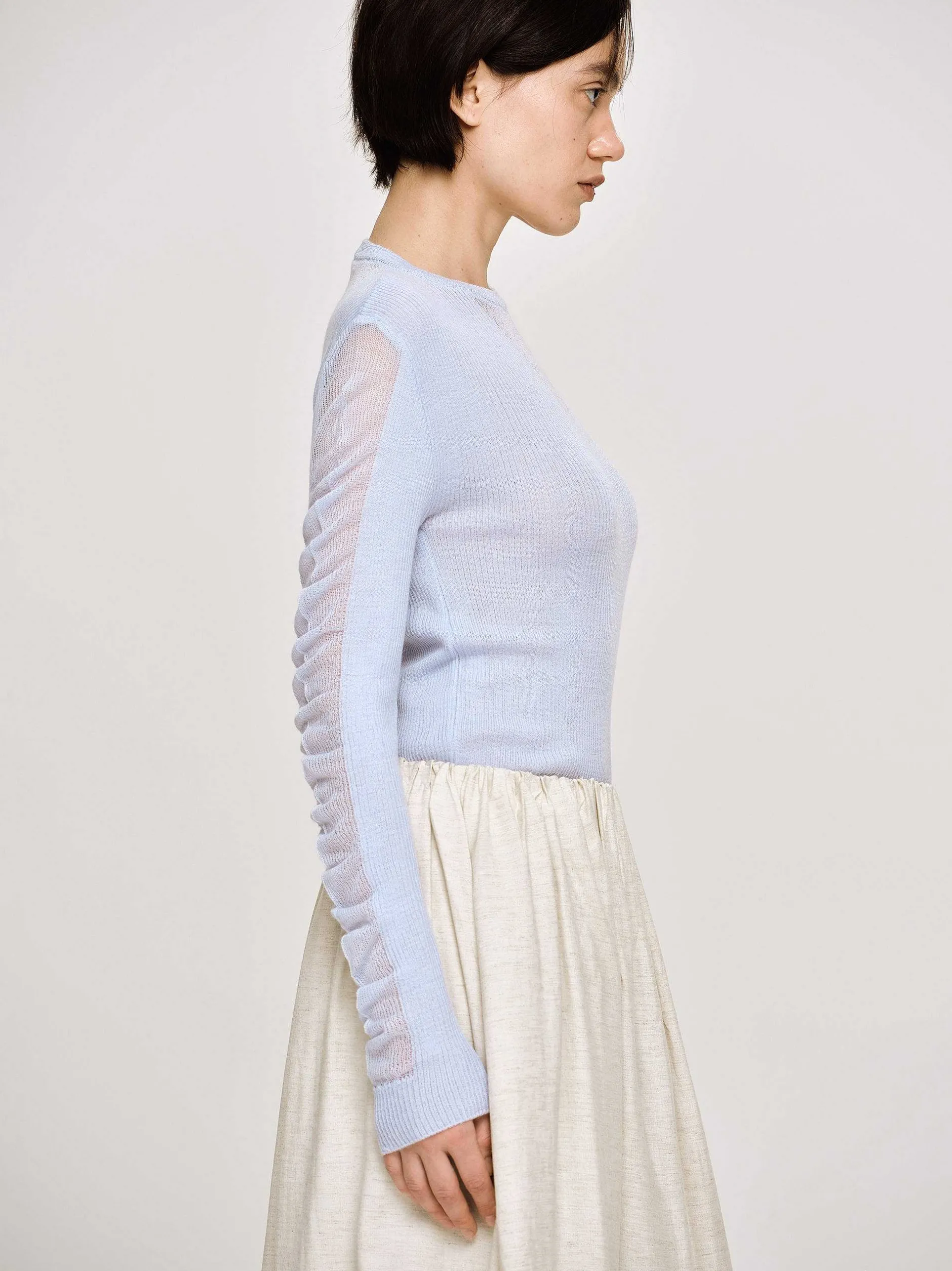 Clothing-Source Unknown Sheer Sleeve Knit, Sky Blue