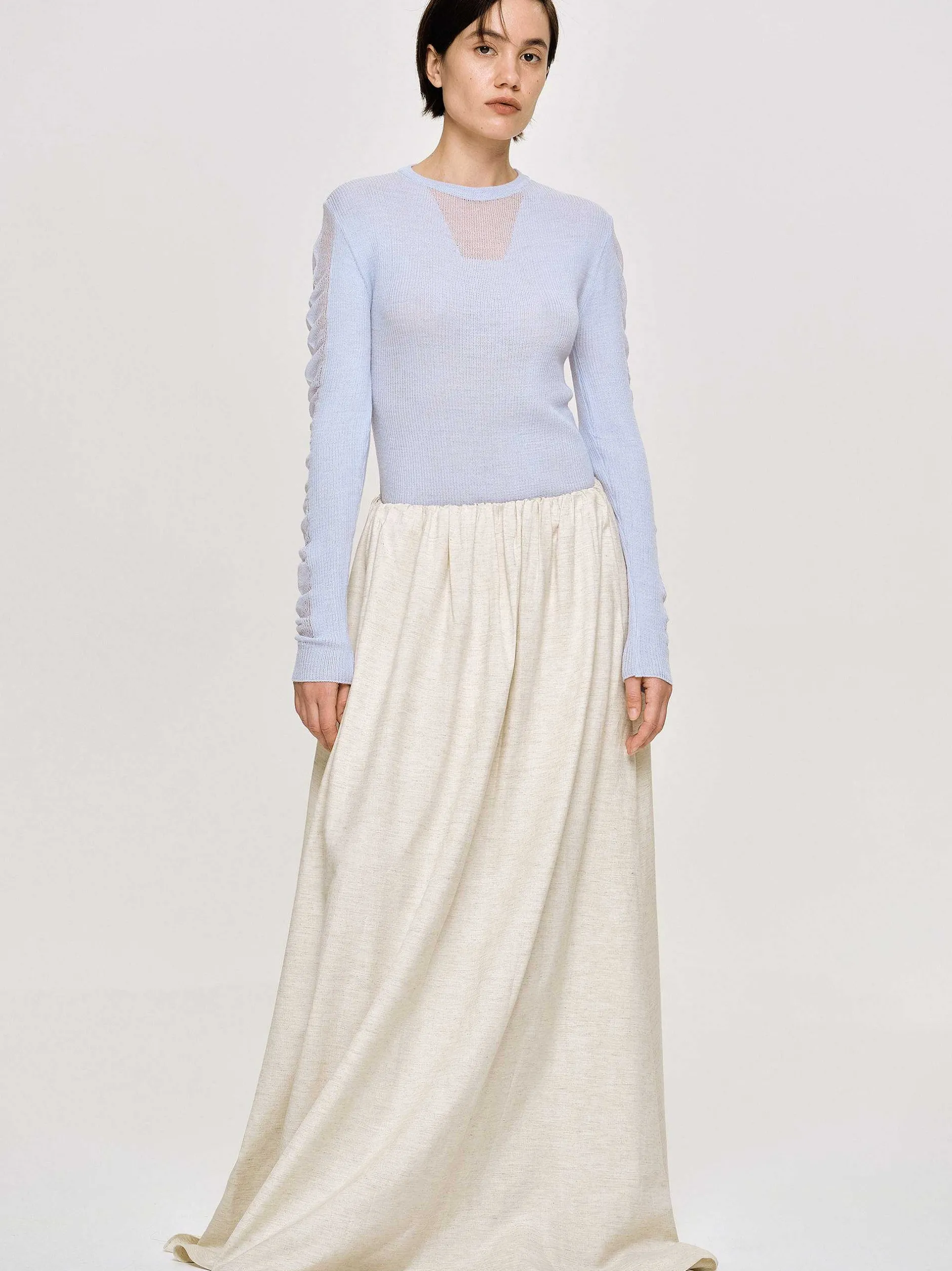 Clothing-Source Unknown Sheer Sleeve Knit, Sky Blue