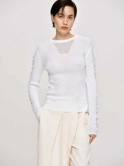 Clothing-Source Unknown Sheer Sleeve Knit, White