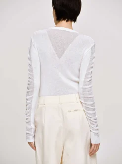 Clothing-Source Unknown Sheer Sleeve Knit, White