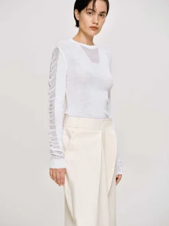 Knitwear-Source Unknown Sheer Sleeve Knit, White