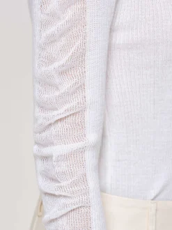 Knitwear-Source Unknown Sheer Sleeve Knit, White