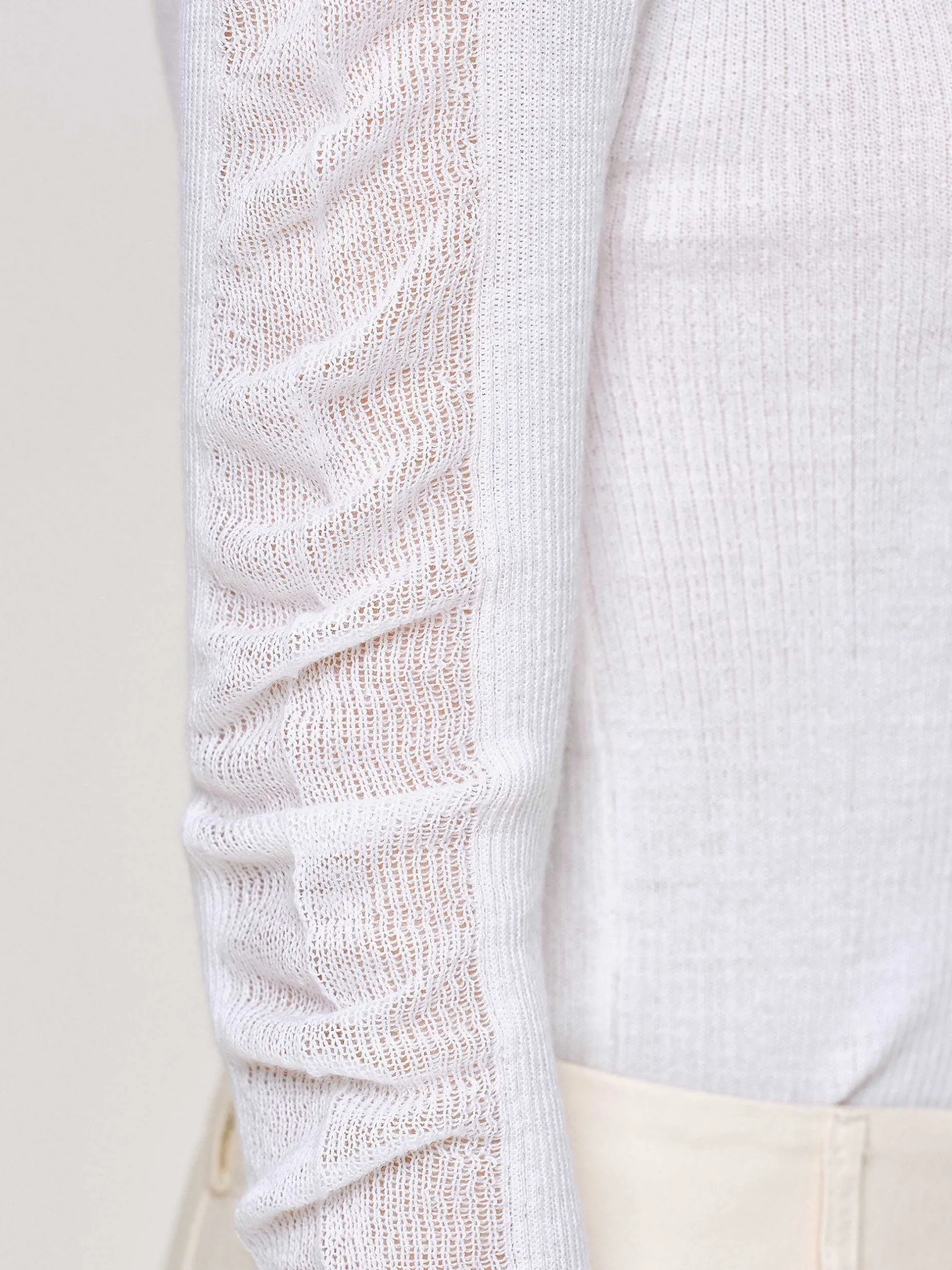 Knitwear-Source Unknown Sheer Sleeve Knit, White