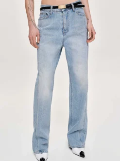 Clothing-Source Unknown Side Paneled Straight Jeans, Light Washed Blue