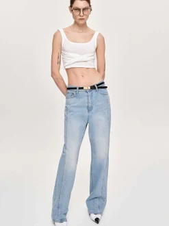 Clothing-Source Unknown Side Paneled Straight Jeans, Light Washed Blue