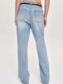 Clothing-Source Unknown Side Paneled Straight Jeans, Light Washed Blue