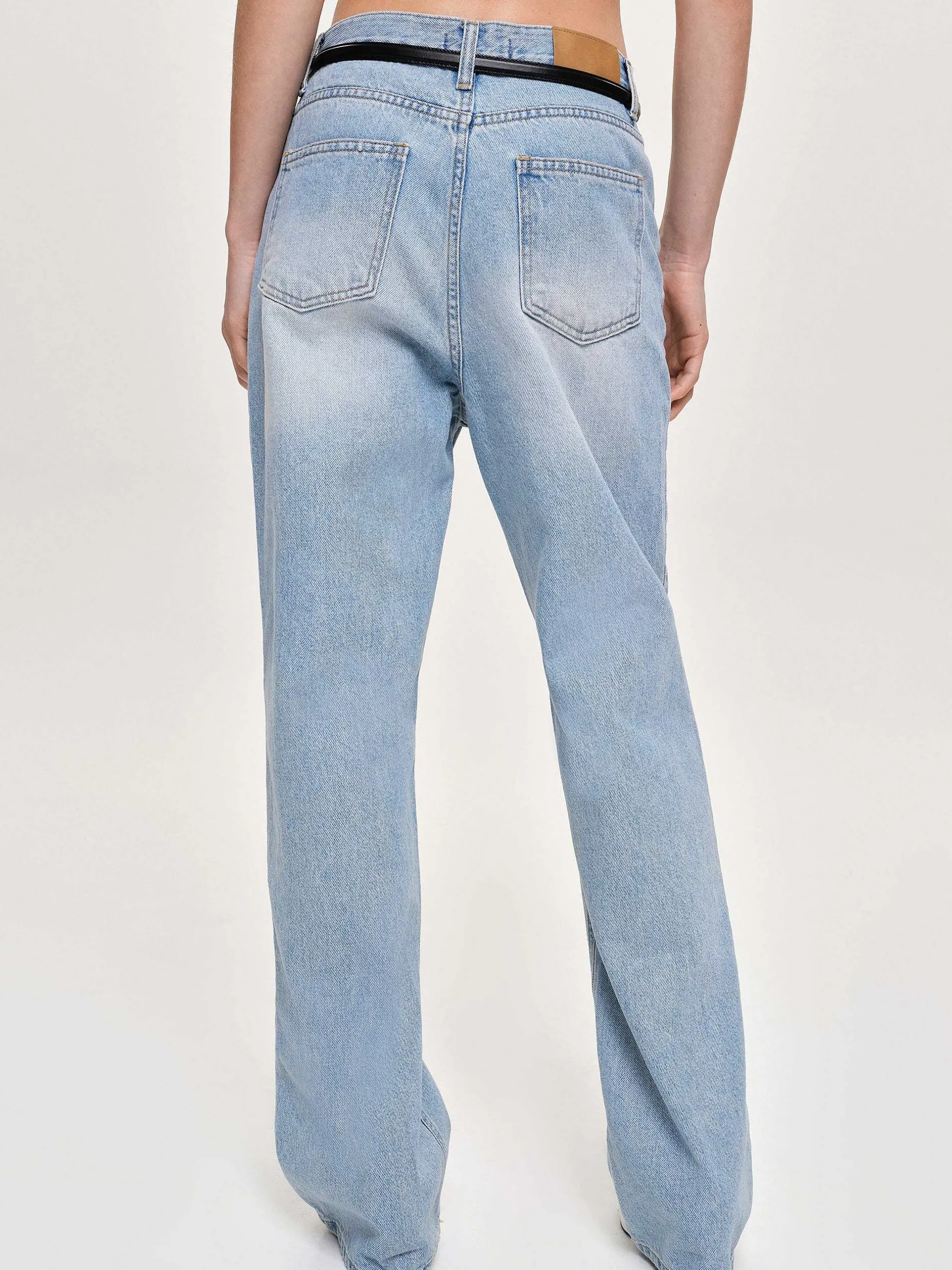 Clothing-Source Unknown Side Paneled Straight Jeans, Light Washed Blue