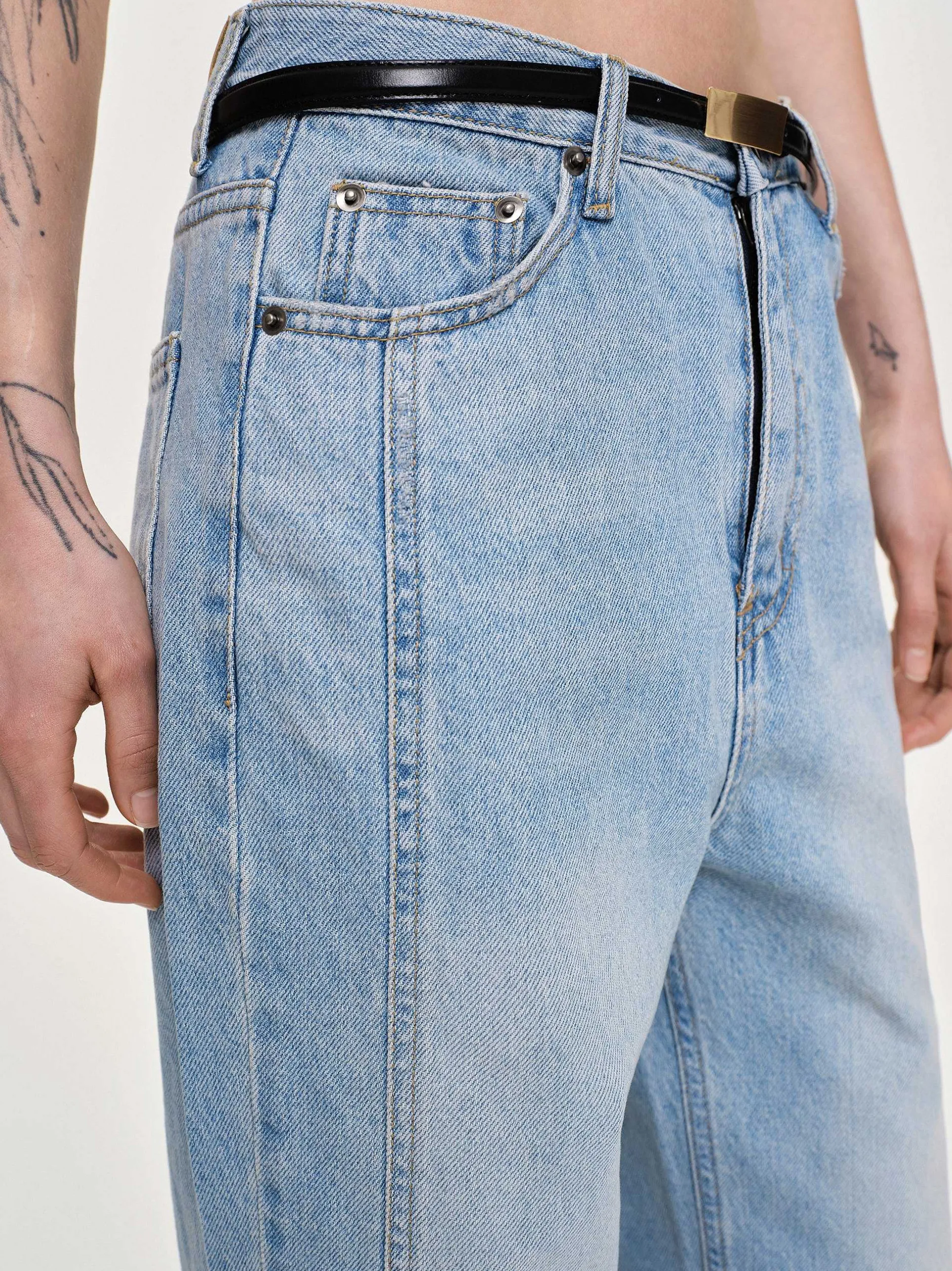 Clothing-Source Unknown Side Paneled Straight Jeans, Light Washed Blue