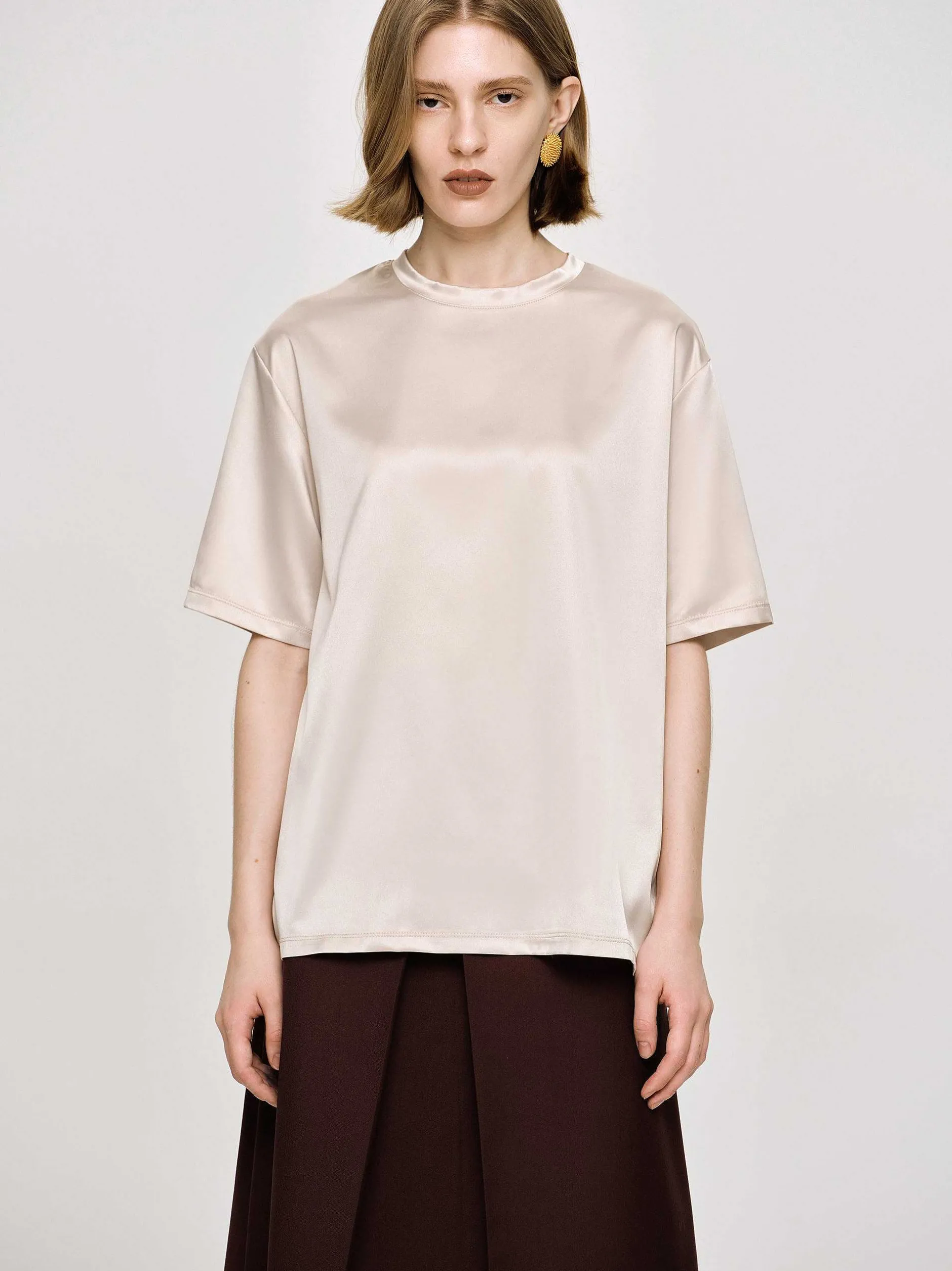 Accessories-Source Unknown Silky Satin T-Shirt, Pink