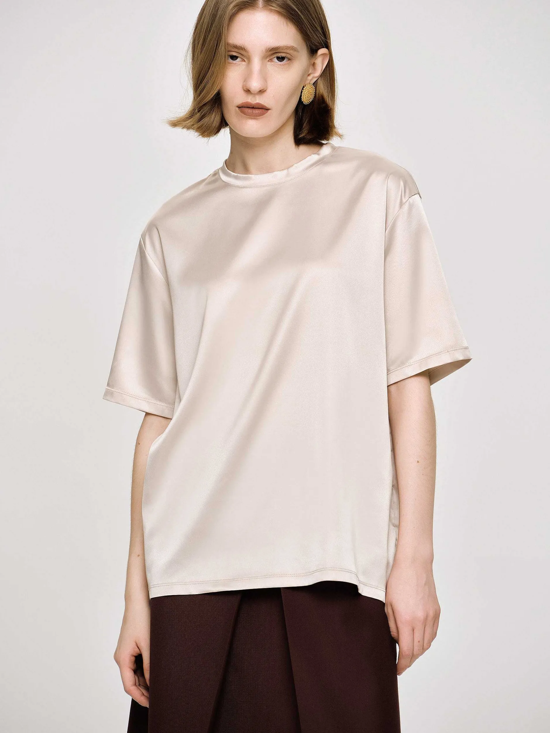 Accessories-Source Unknown Silky Satin T-Shirt, Pink