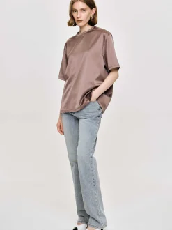 Accessories-Source Unknown Silky Satin T-Shirt, Red Bean