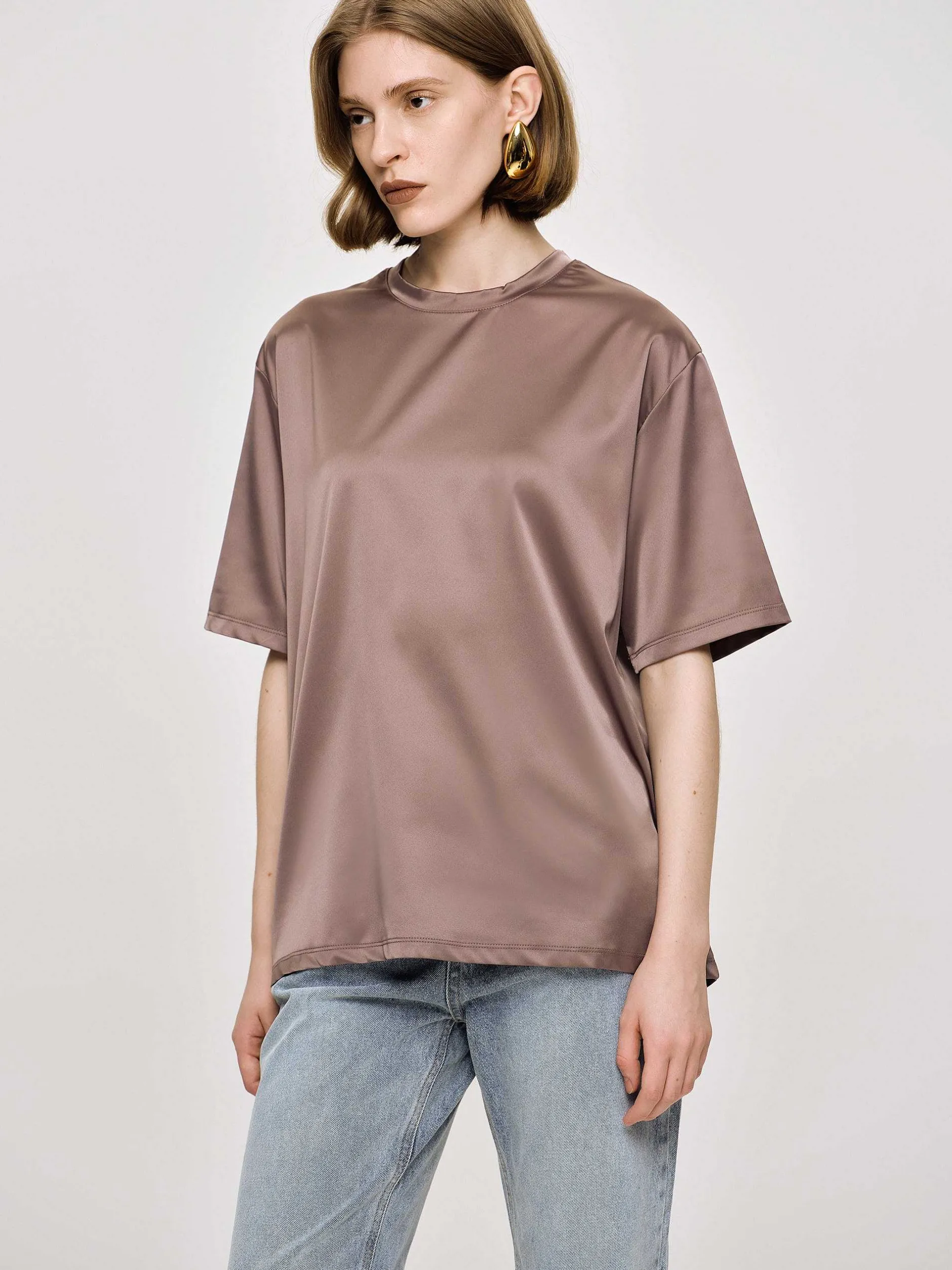 Accessories-Source Unknown Silky Satin T-Shirt, Red Bean