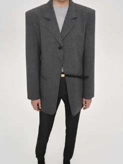 Outerwear-Source Unknown Single-Button Blazer, Charcoal