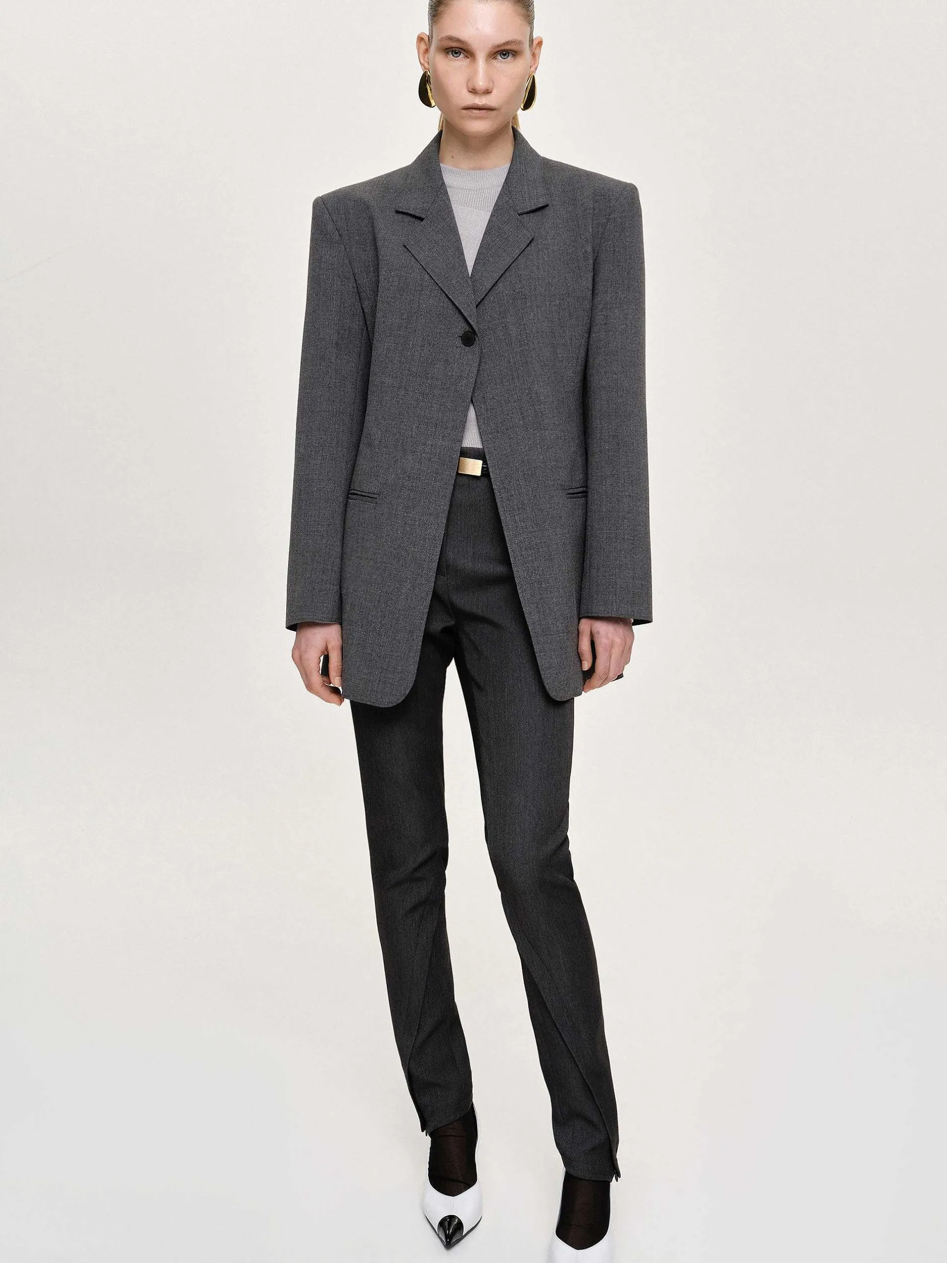 Clothing-Source Unknown Single-Button Blazer, Charcoal