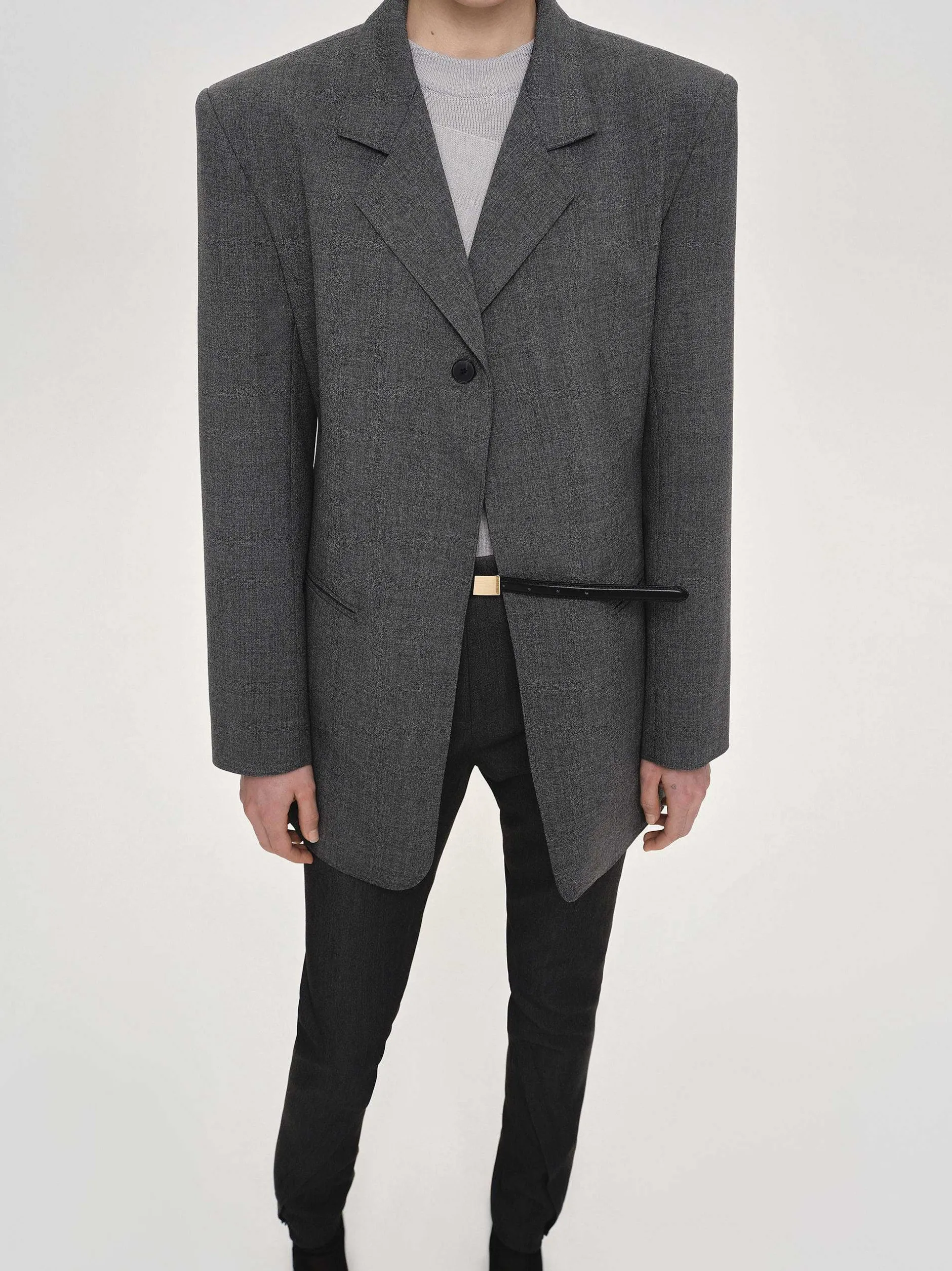 Clothing-Source Unknown Single-Button Blazer, Charcoal