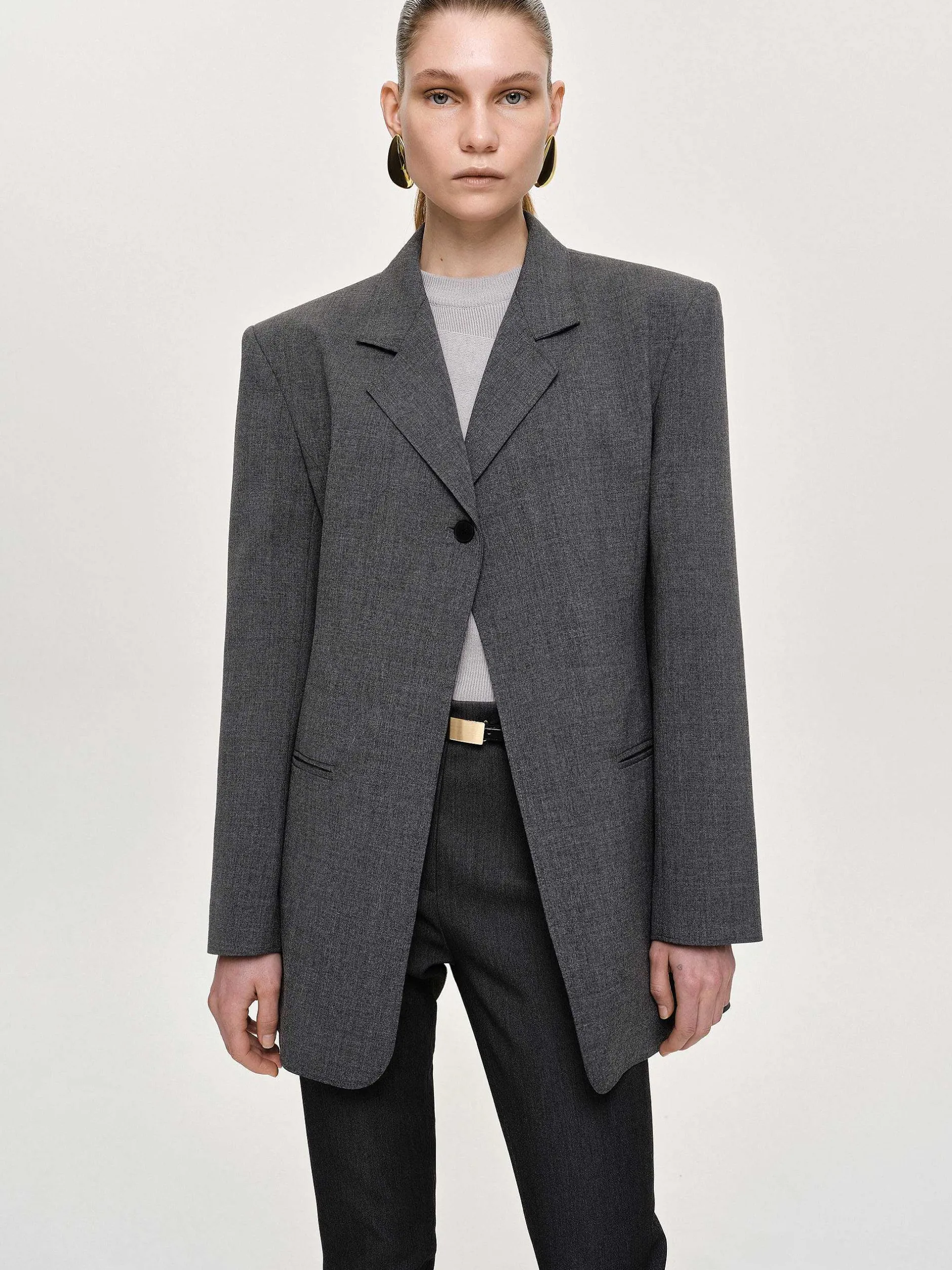 Clothing-Source Unknown Single-Button Blazer, Charcoal
