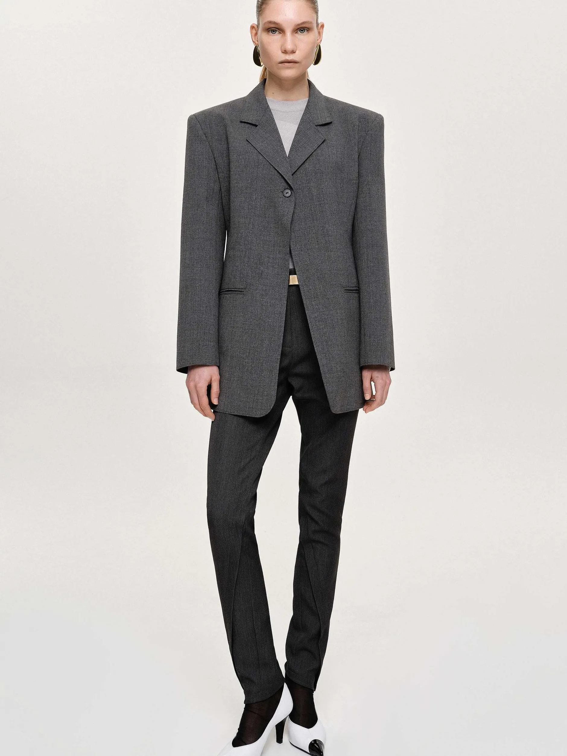 Clothing-Source Unknown Single-Button Blazer, Charcoal