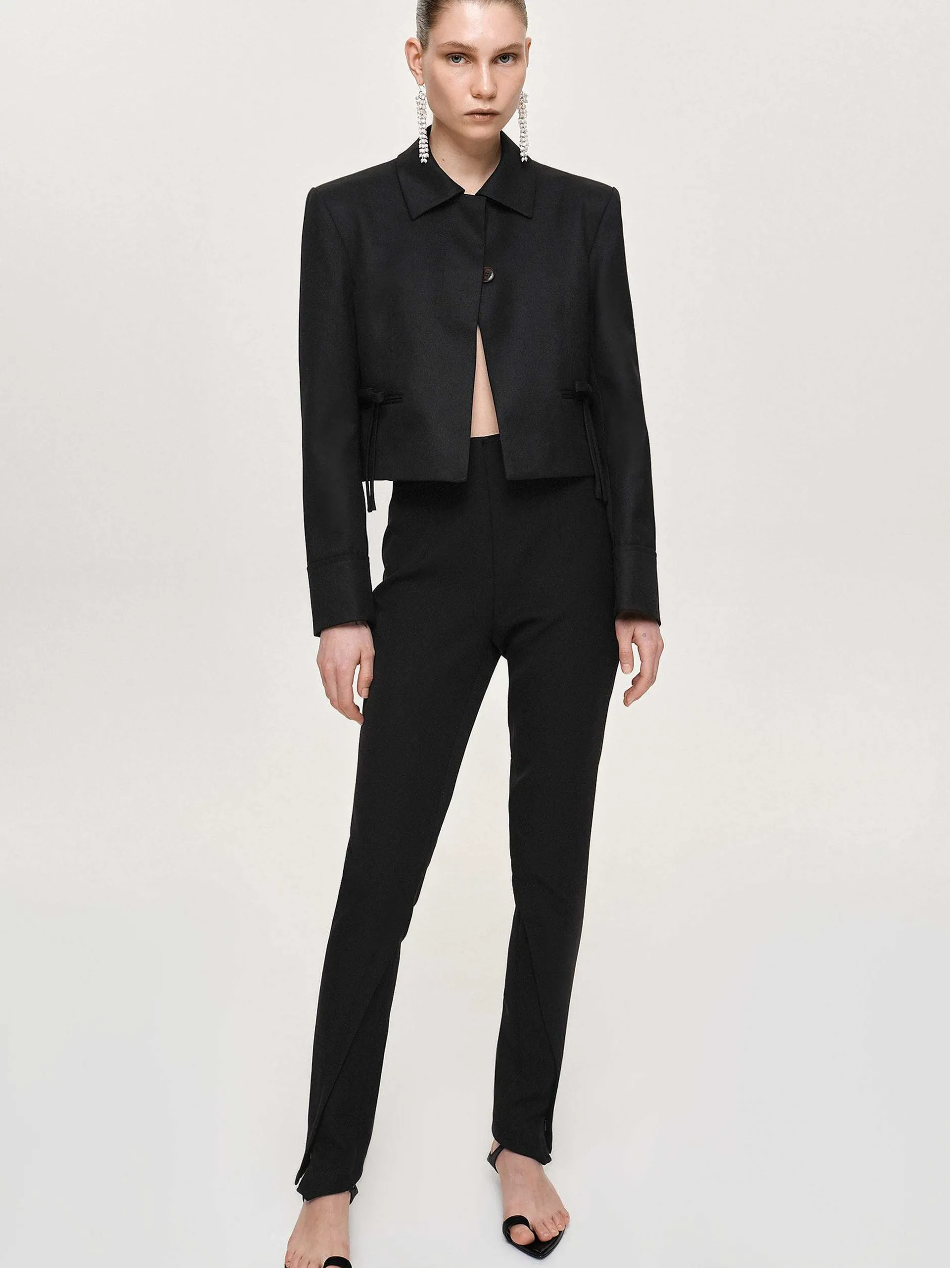 Accessories-Source Unknown Sisilia Bow Cropped Blazer, Black