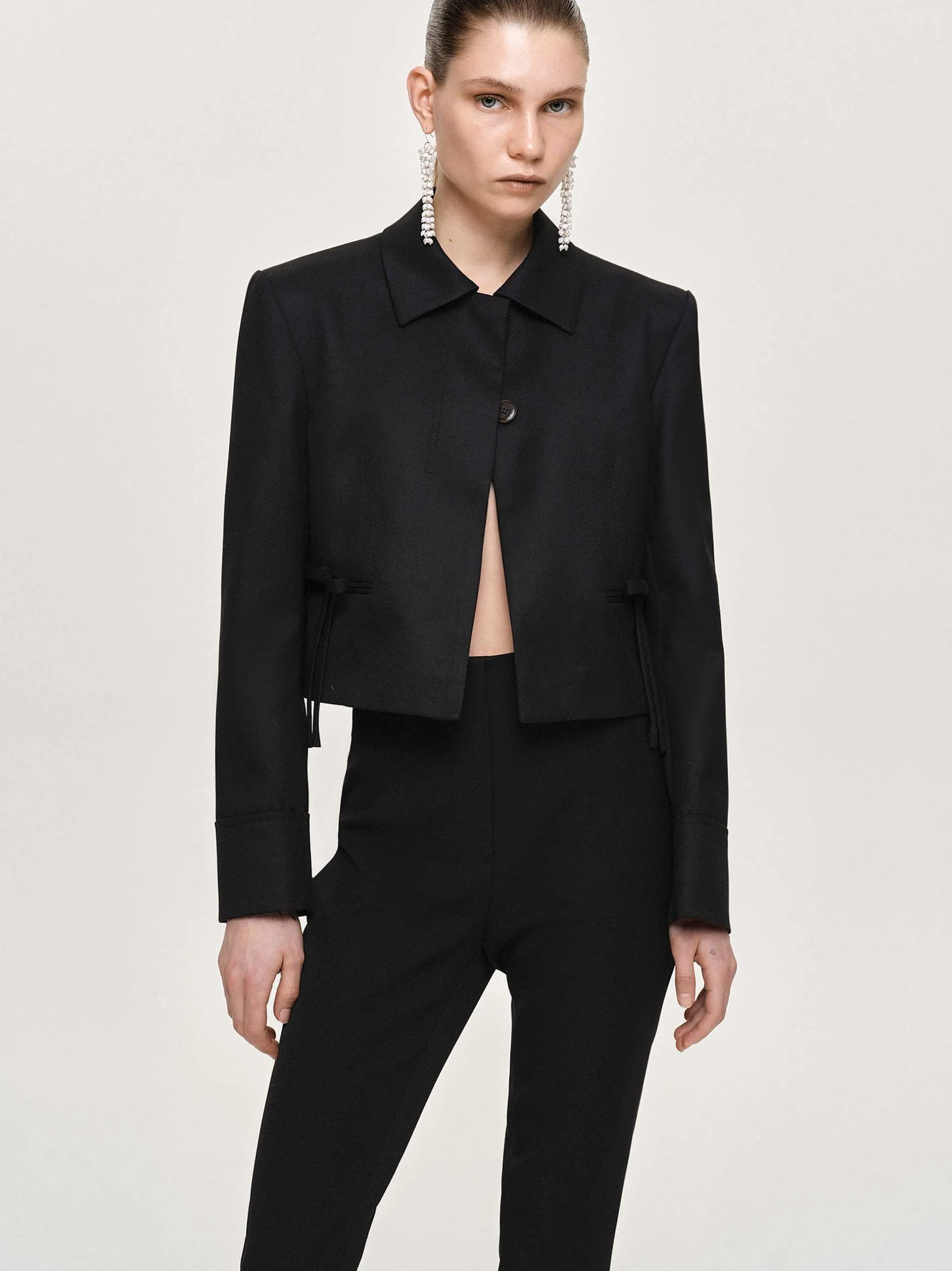 Accessories-Source Unknown Sisilia Bow Cropped Blazer, Black