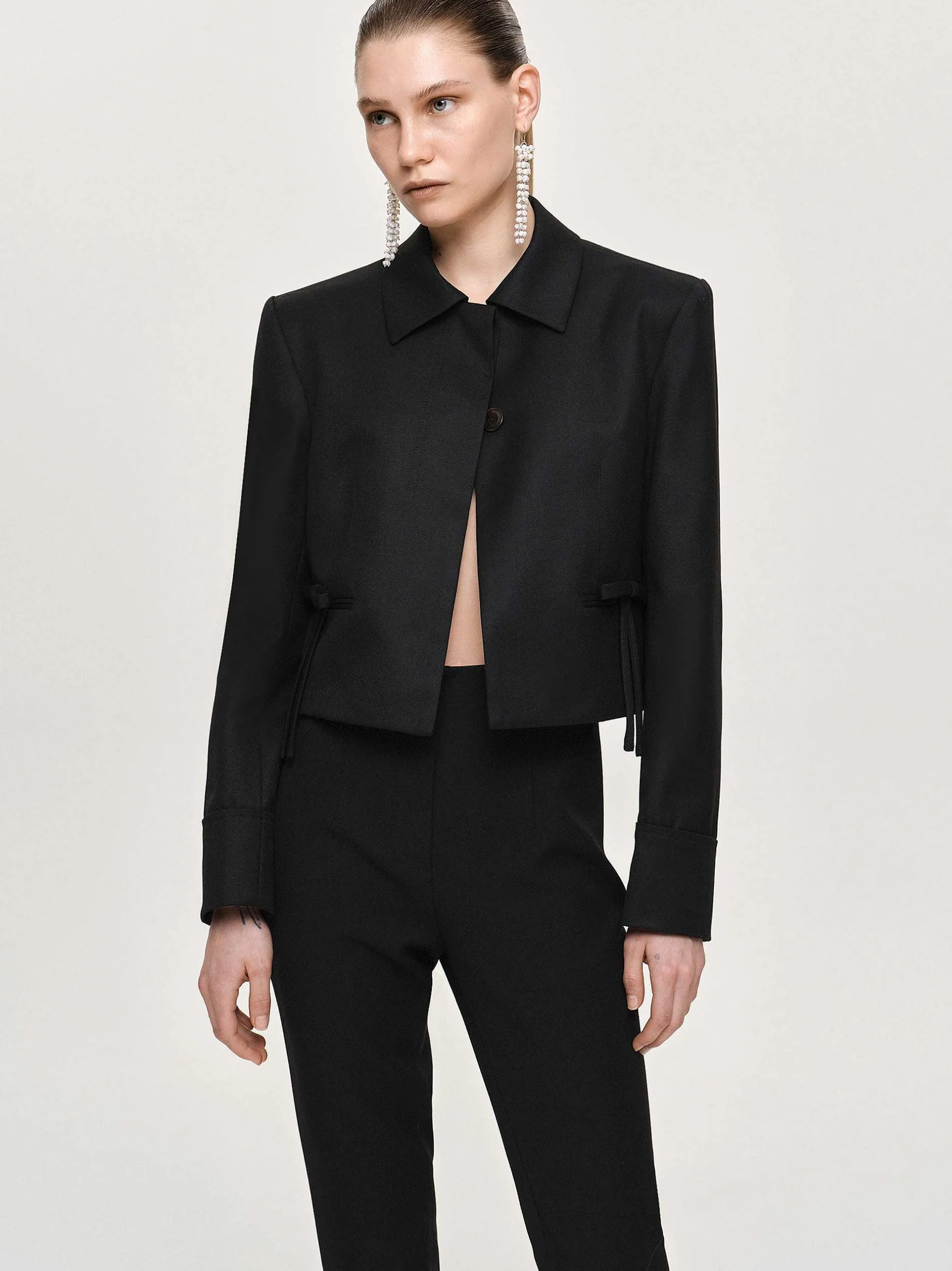Accessories-Source Unknown Sisilia Bow Cropped Blazer, Black