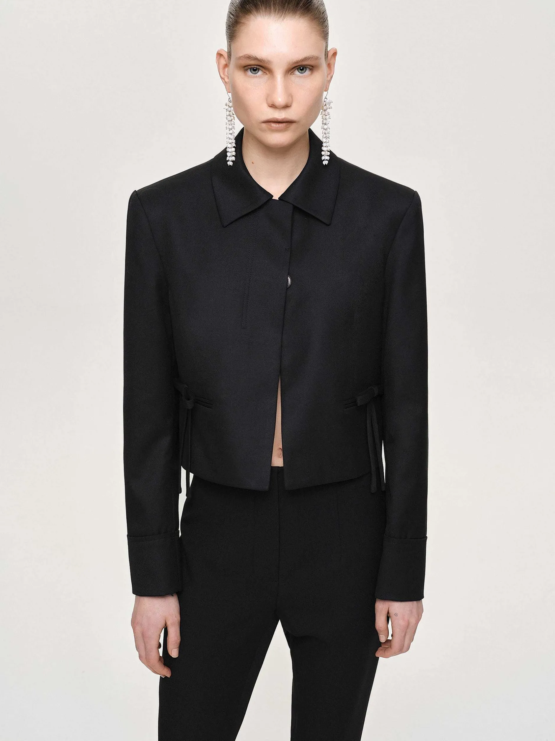 Accessories-Source Unknown Sisilia Bow Cropped Blazer, Black