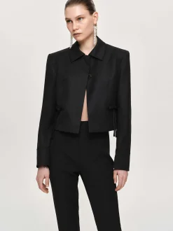 Accessories-Source Unknown Sisilia Bow Cropped Blazer, Black