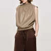 Accessories-Source Unknown Sleeveless Leather Top, Beige